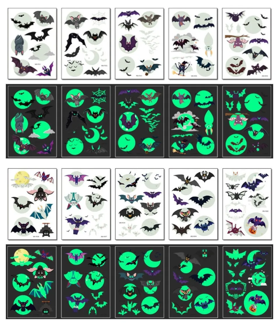 10-20pcs/set Colorful Halloween Skull Head Temporary Tattoo Sticker Child Adult Body Art Water Transfer Fake Tattoo for Face