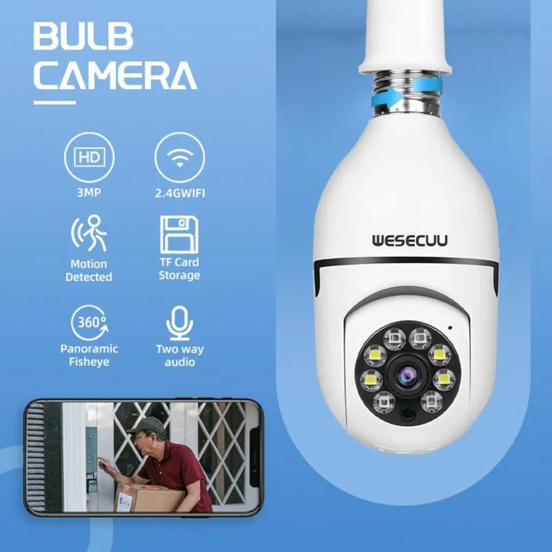 Bulb Security Camera Wireles 2.4GHz/5GHz -360 Degree Panoramic 3mp Wifi Camera for lndoor and Outdoor FUII Color Day and Night 2 一 Wayaudio, Works With Alexa