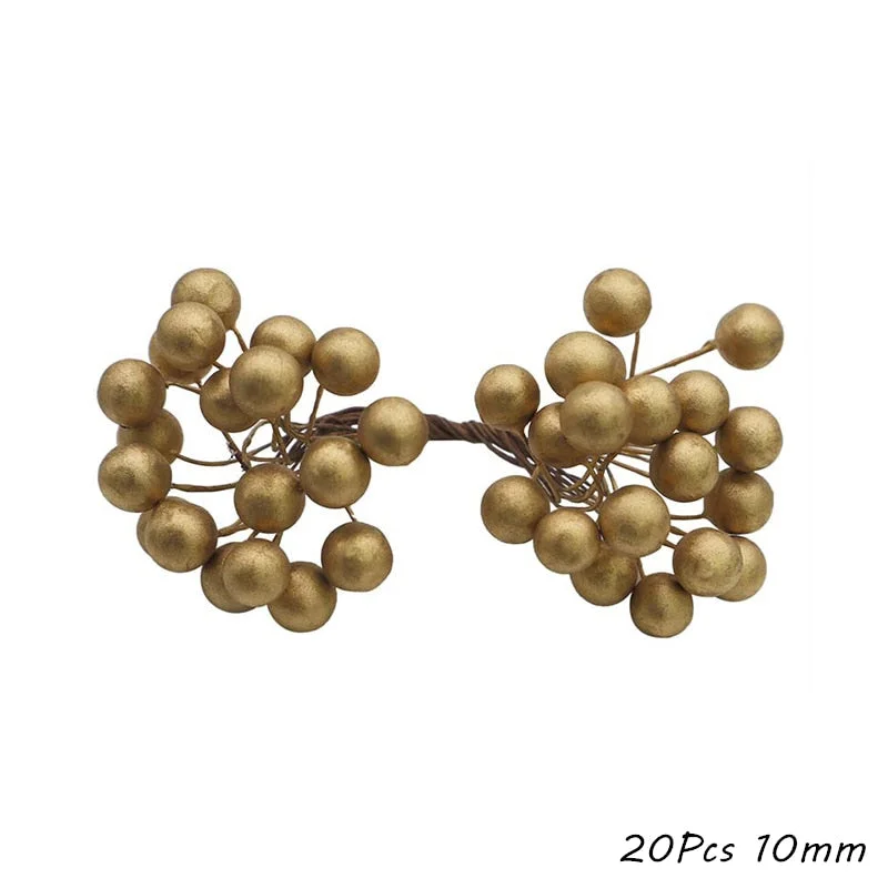 Gold Artificial Flower Cherry Stamen Berries Flower Wreath Decorative Cake Gift Box Wedding Decor Christmas Decoration for Home