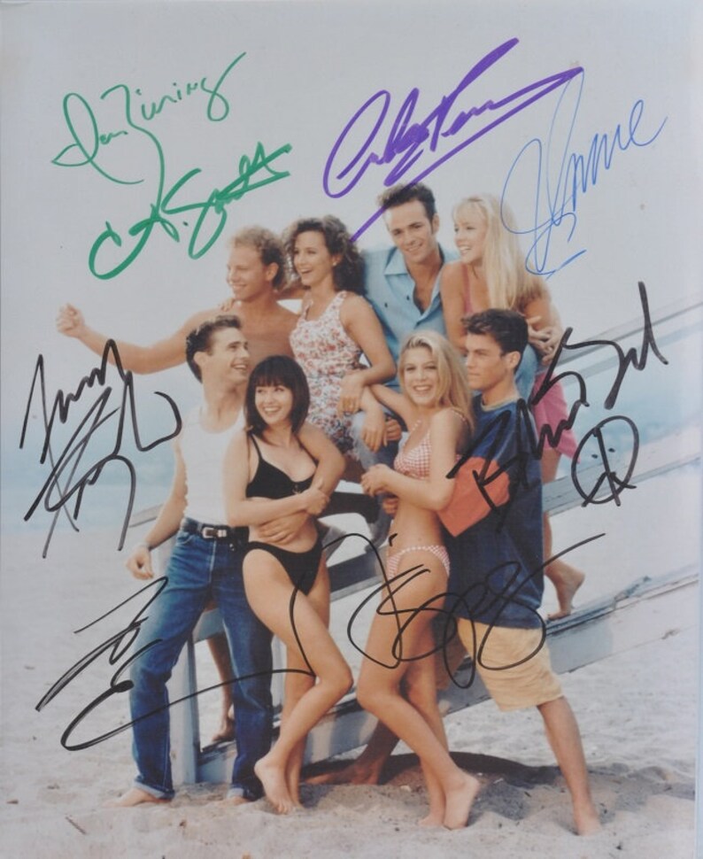 BEVERLY HILLS, 90210 CAST Signed Photo Poster painting X7 J. Priestley, J. Garth, L. Perry, Ian Ziering, T. Spelling, Brian Austin Green wcoa