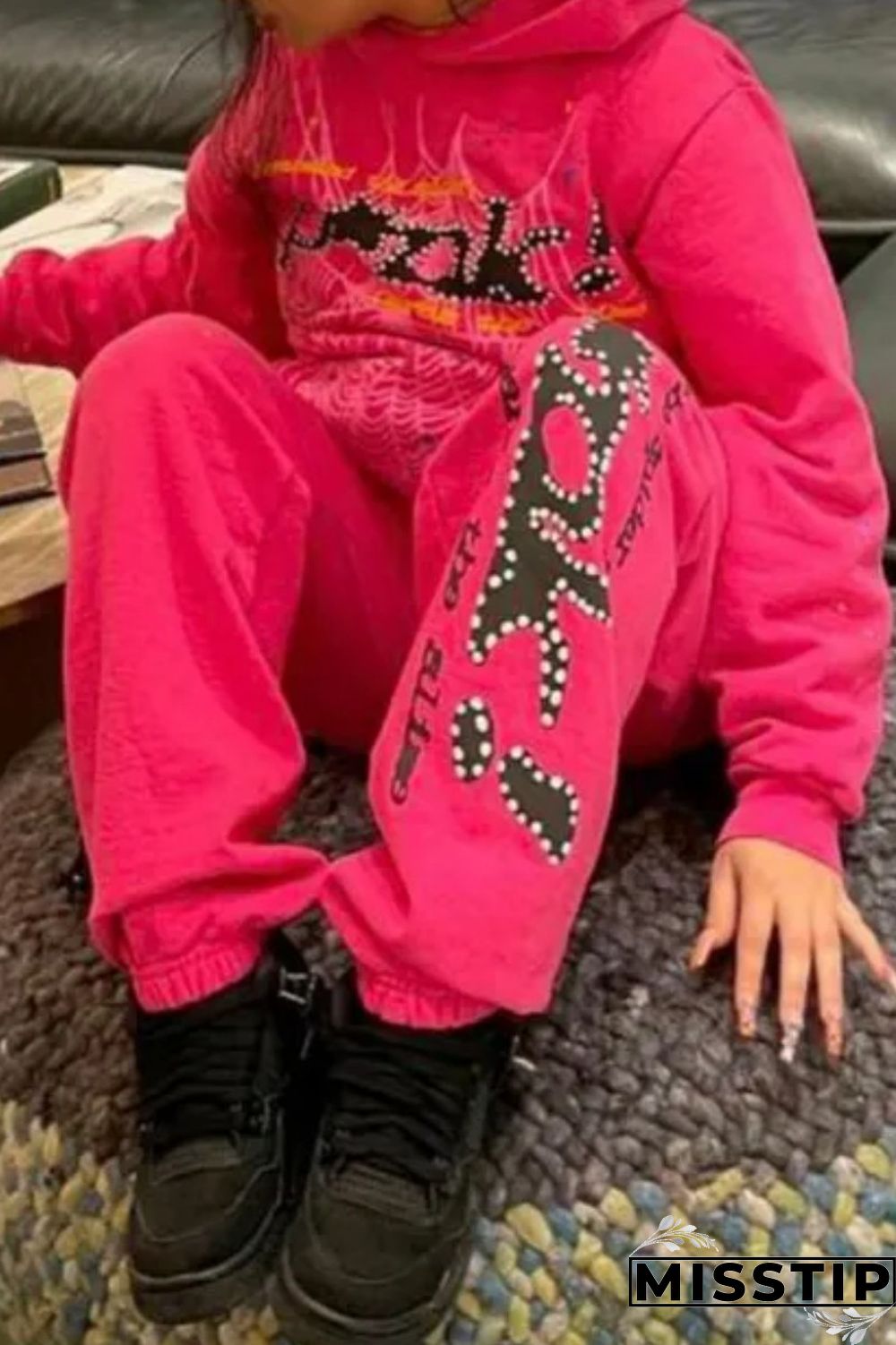 Rose Red Casual Letter Print Patchwork Regular High Waist Conventional Positioning Print Trousers