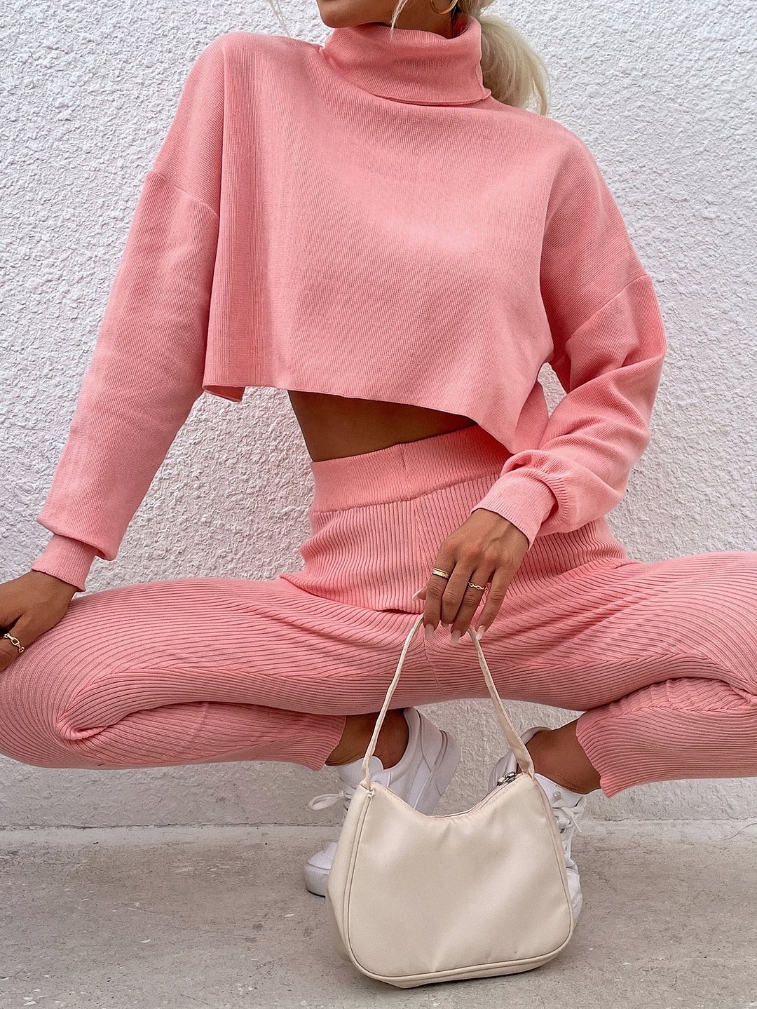 High-neck short casual two-piece set