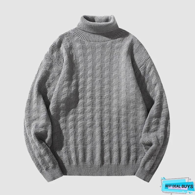 Solid Color Jacquard Turtleneck Sweater