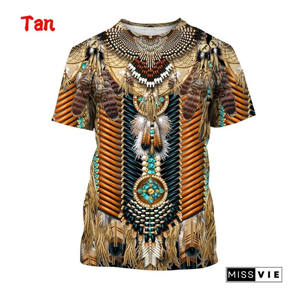 Fashion Indian O-Neck Tee Shirt American Native Tribal Spirit T-shirt