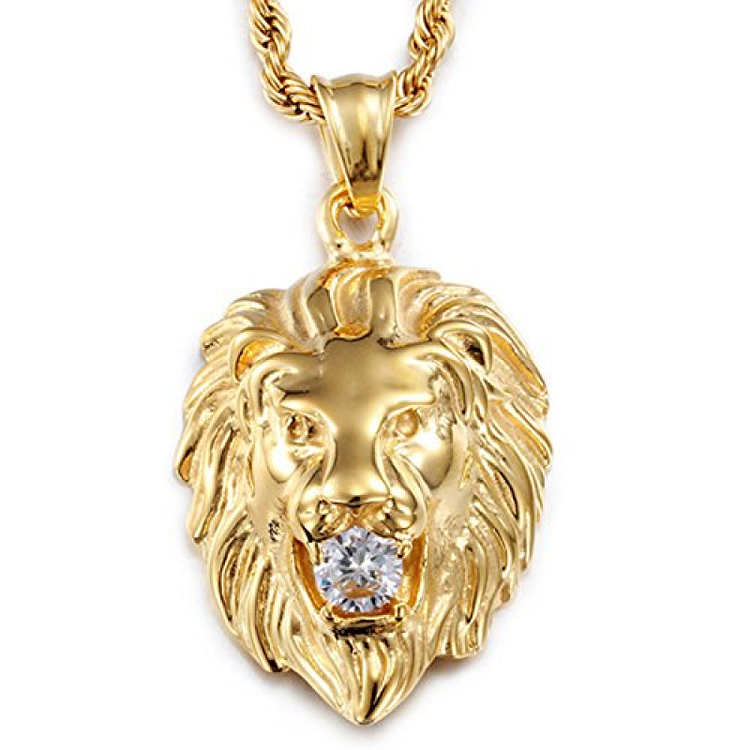 Lion Pendant Gold Necklace Men 18K Gold Plated Jewelry