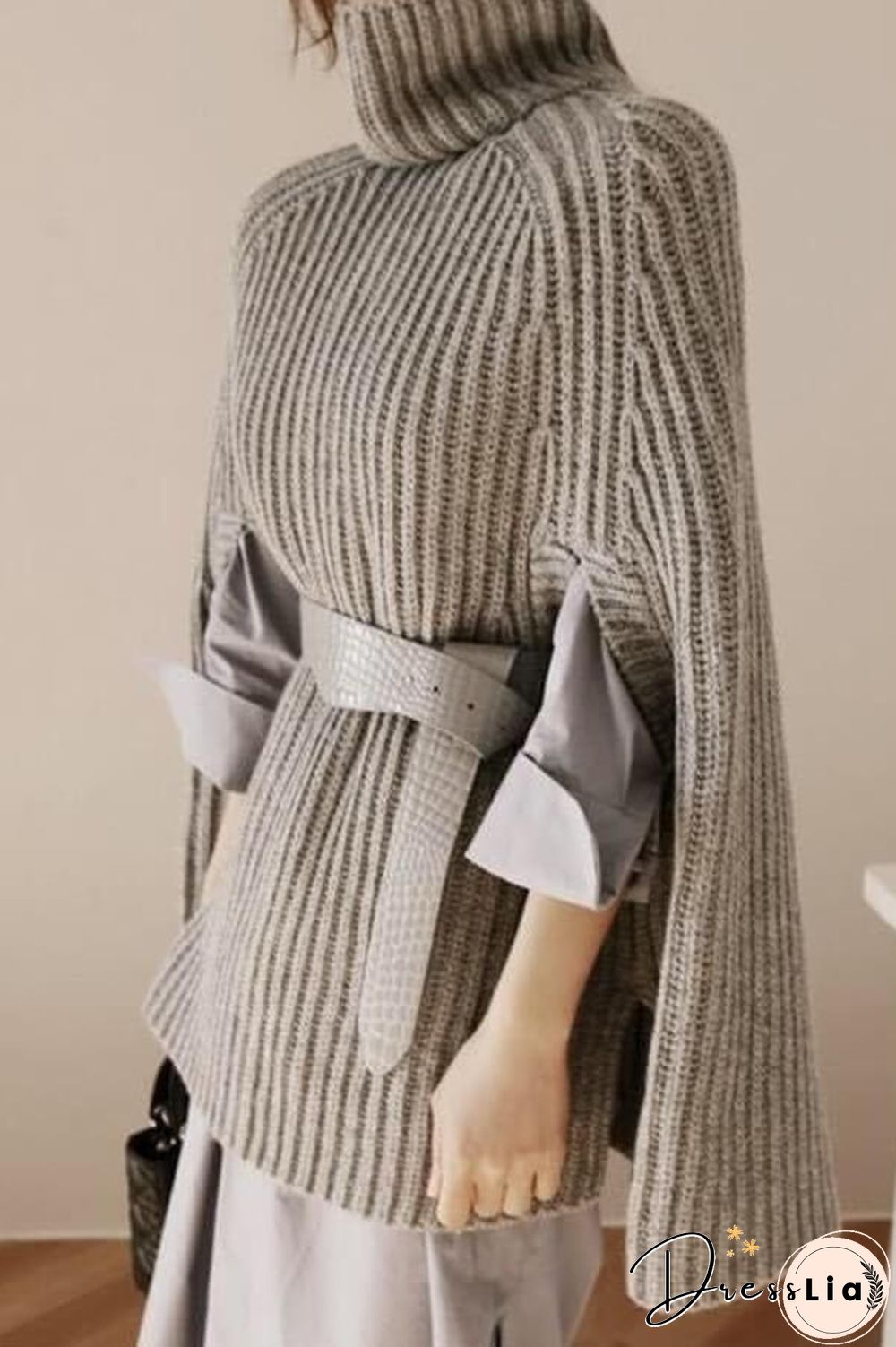 Fashion Turtleneck Solid Color Cape Sweater