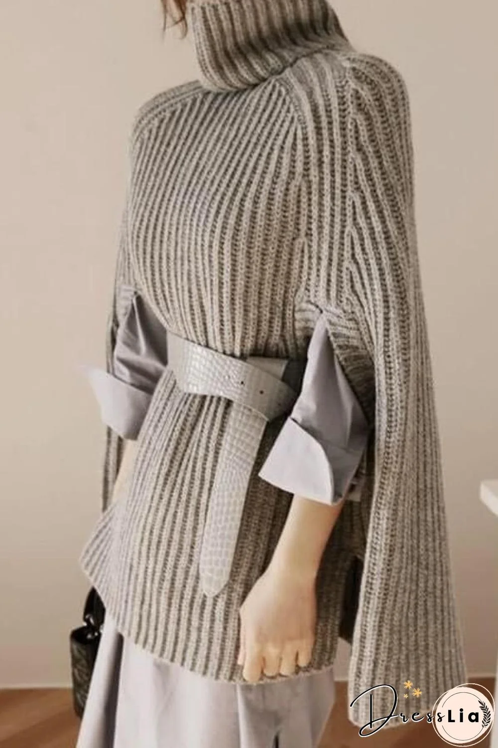 Fashion Turtleneck Solid Color Cape Sweater
