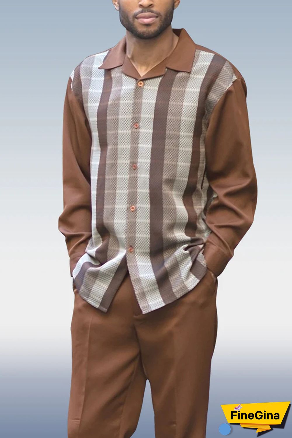 Coffee Men's Fashion Casual Long Sleeve Walking Suit 027