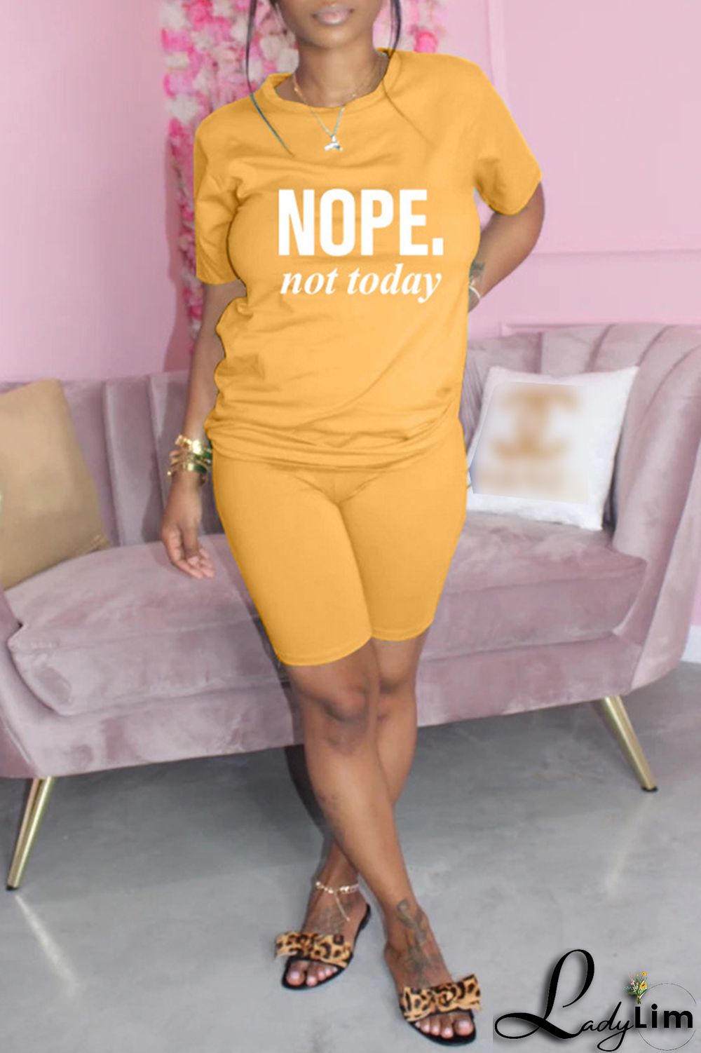 Blue Fashion Casual Letter Print Basic O Neck Short Sleeve Two Pieces