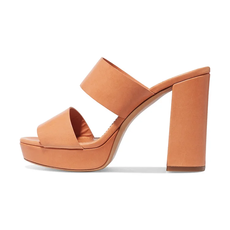 Women's Orange Open Toe Chunky Heels Platform Mules by FSJ |FSJ Shoes