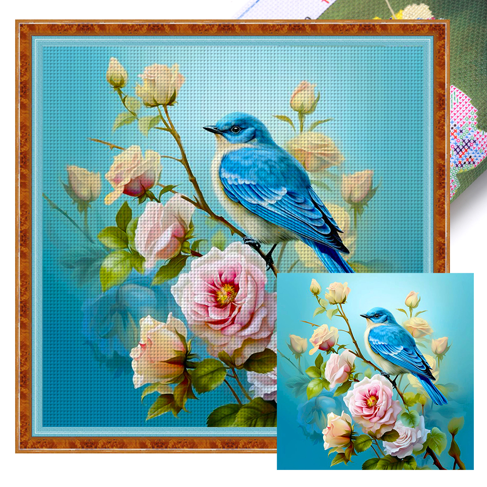 Flower Blue Bird Full 11CT Pre-stamped Canvas(40*40cm) Cross Stitch