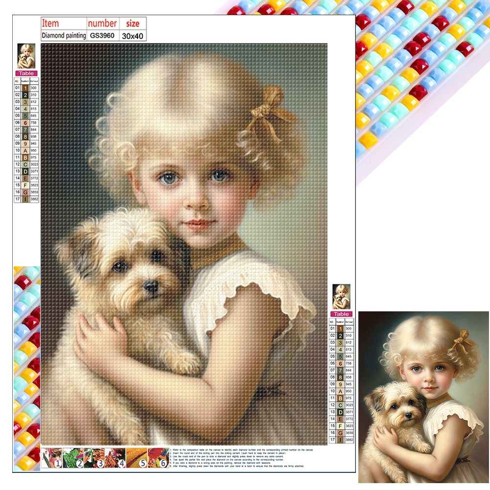 Cute Pet And Little Girl 30*40CM (Canvas) Full Square Drill Diamond Painting gbfke