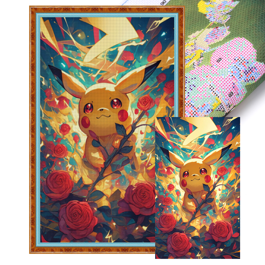 Pikachu In The Flowers Full 11CT Pre-stamped Canvas(30*50cm) Cross Stitch