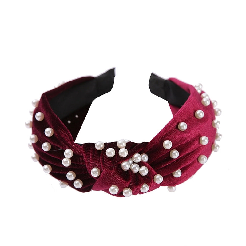 New Wide-brimmed Gold Flocking Bead Headband Simple Retro Pearl Headband Knot Wash Face Headband