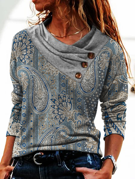 JFN Paisley Casual Regular Fit Long Sleeve Top