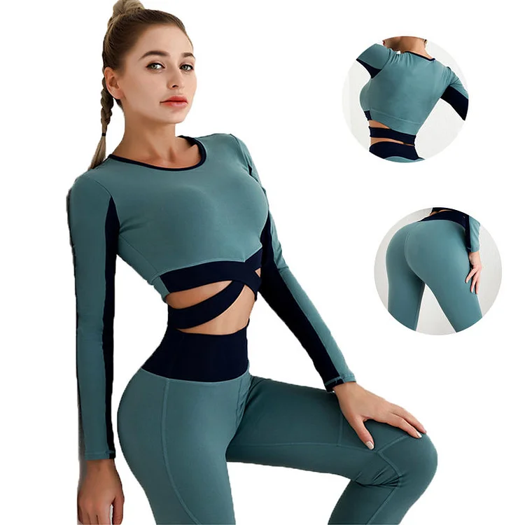PASUXI Women's Sportswear Yoga Set Workout Clothes Athletic Wear Sports Gym Legging Seamless Fitness Top Long Sleeve Yoga Suit huanwei