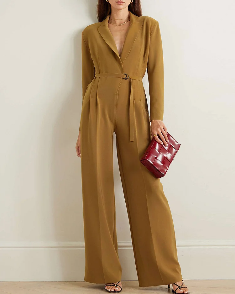  Belted pleated stretch-jersey jumpsuit 