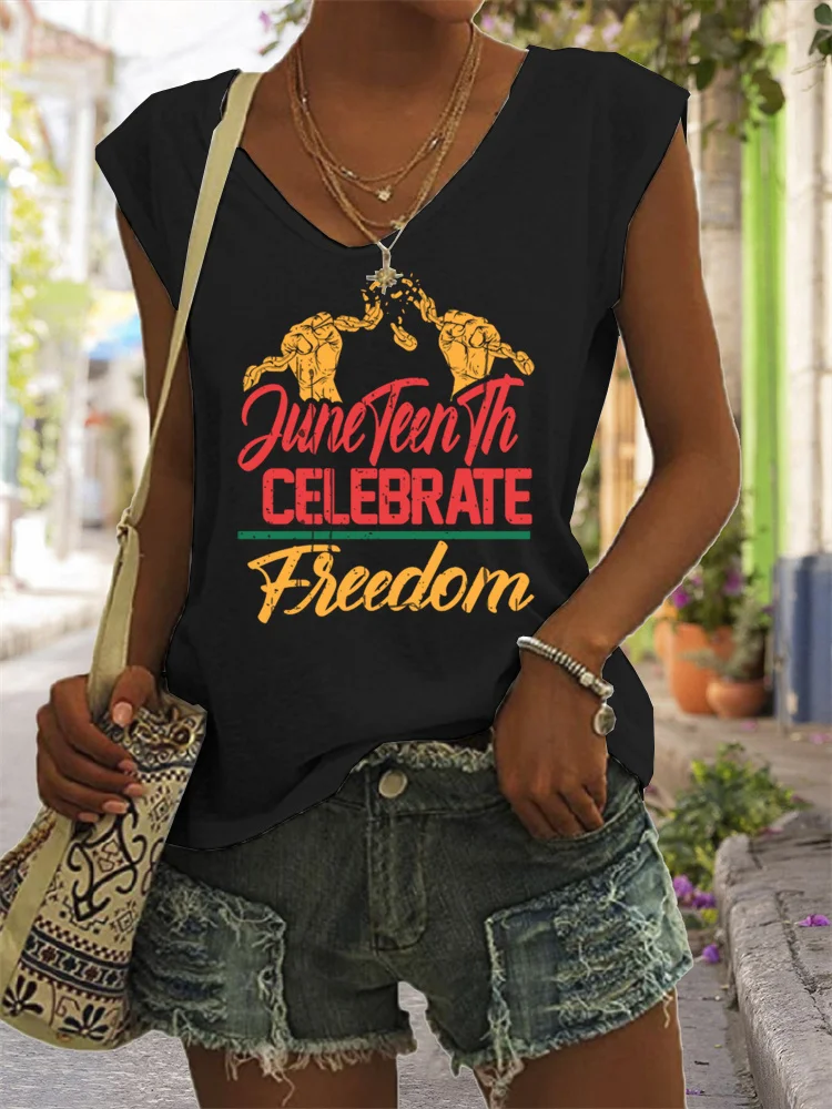 Juneteenth Celebrate Freedom  V Neck Tank Top