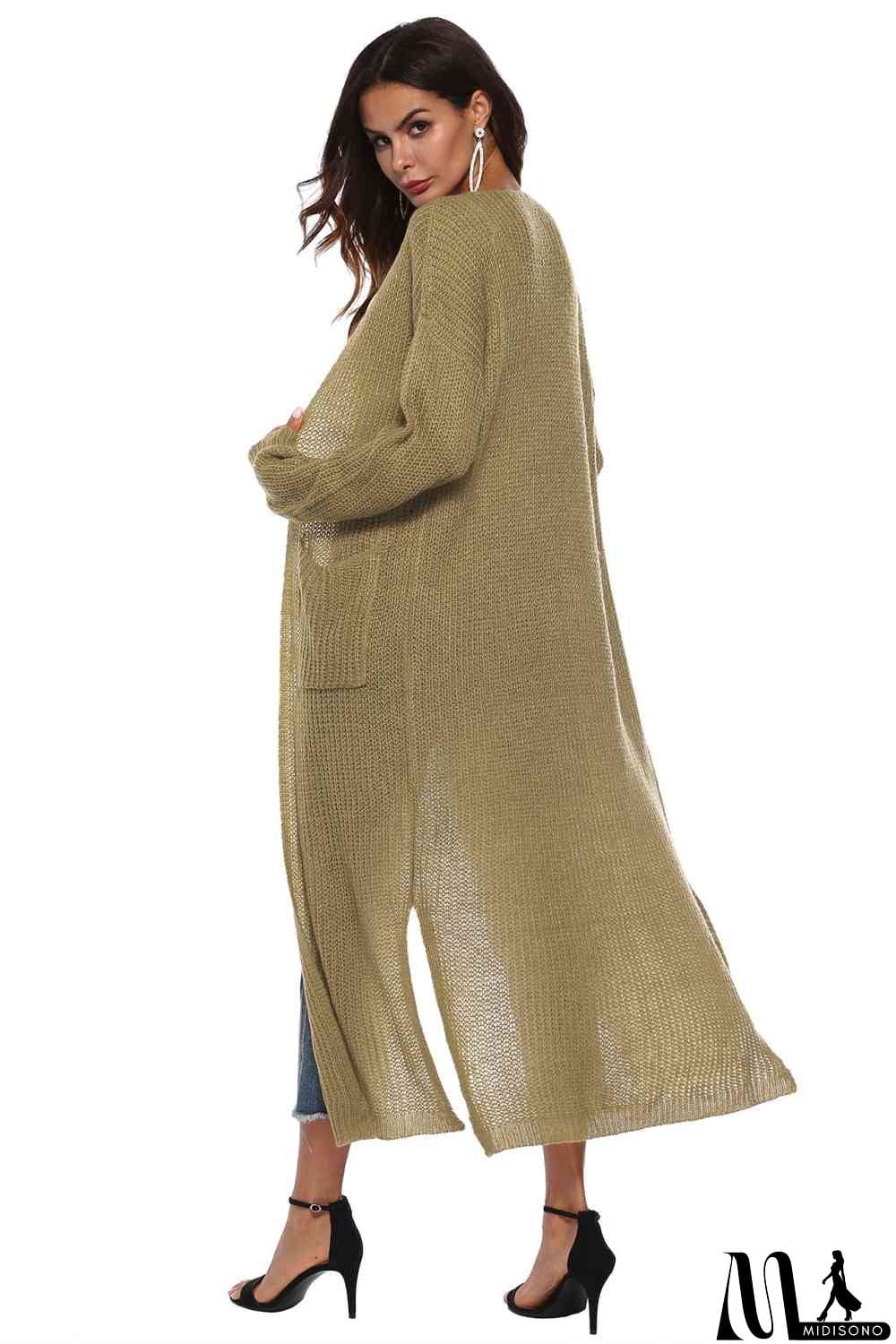 MidiSono - Long Sleeve Open Front Buttoned Cardigan