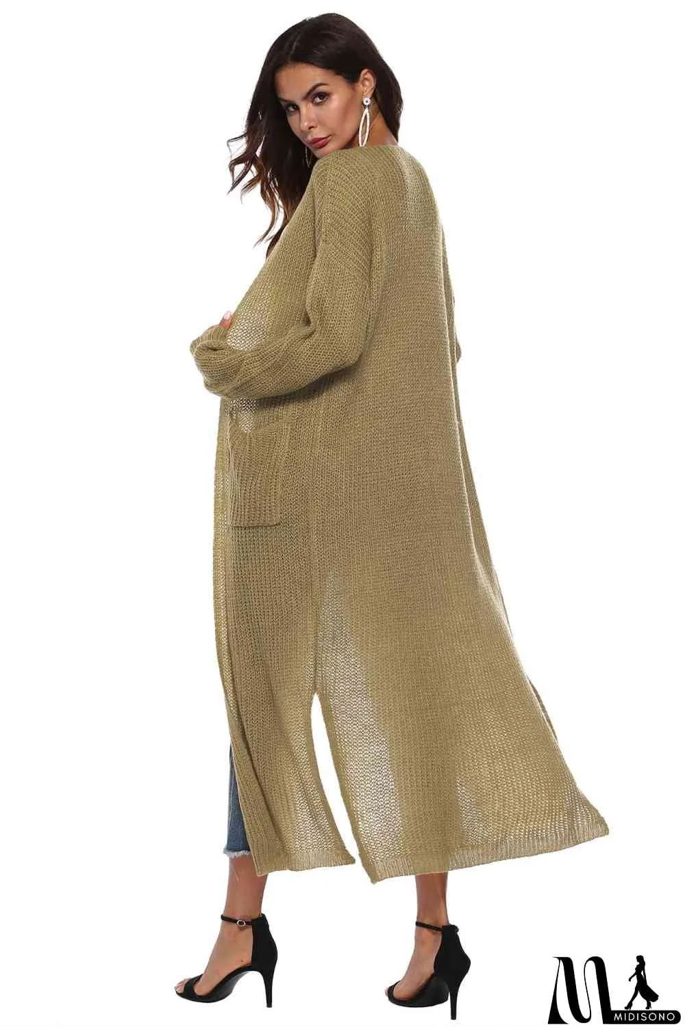 MidiSono - Long Sleeve Open Front Buttoned Cardigan