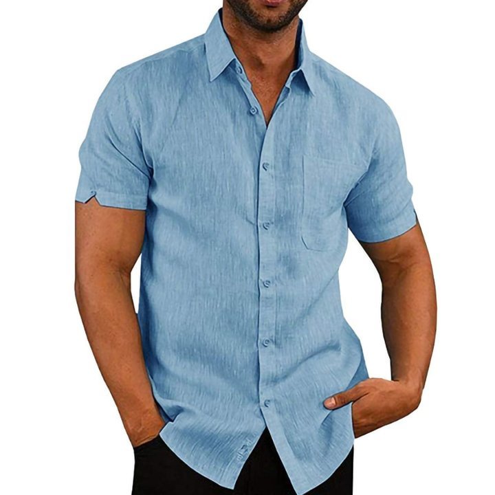 BrosWear Lapel Solid Short Sleeve Button Shirt
