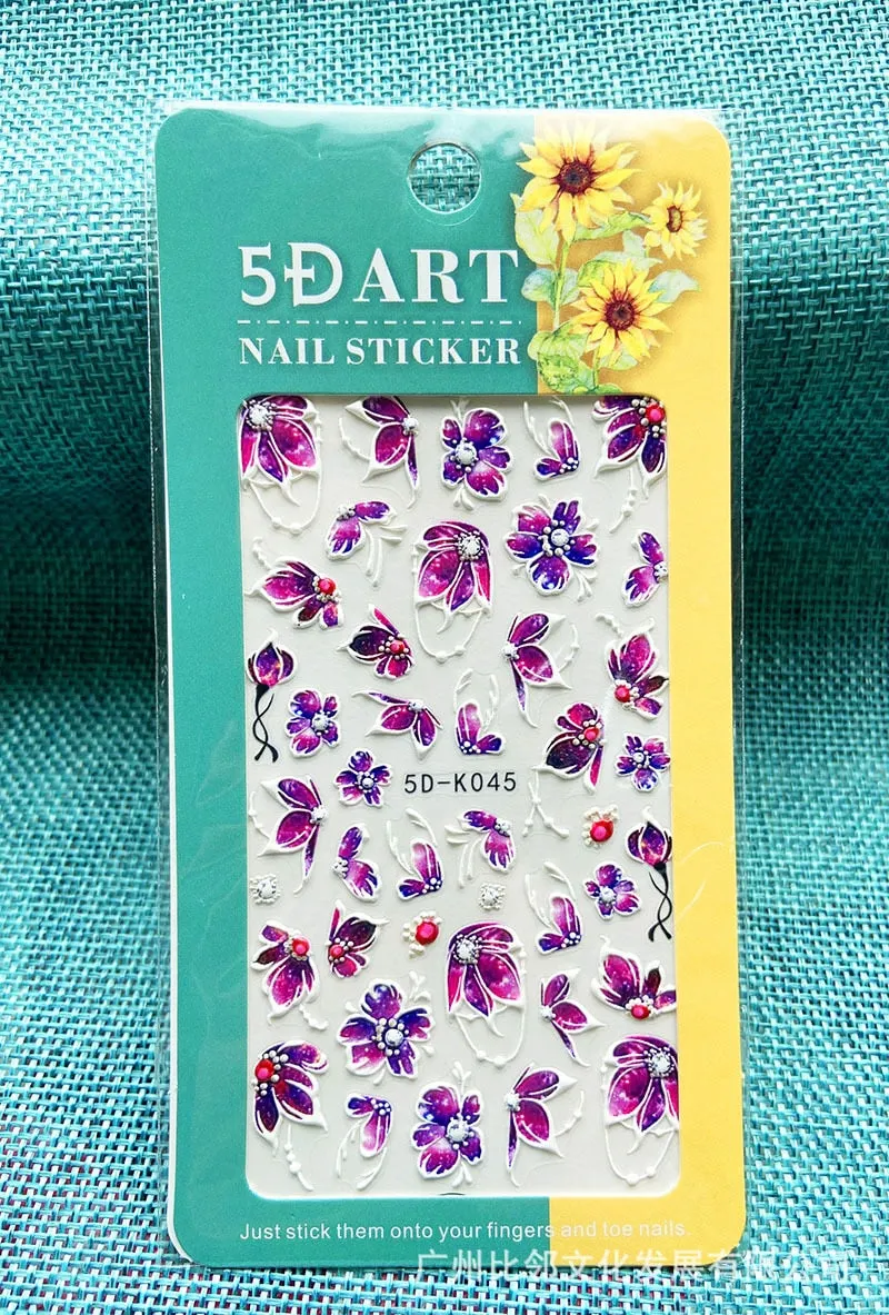 5D Embossed Nail Art Stickers Butterfly Rose Animal Design Flowers Lace Gel Decals Acrylic Engraved Sliders Manicure Art Decora-Nail Inspo