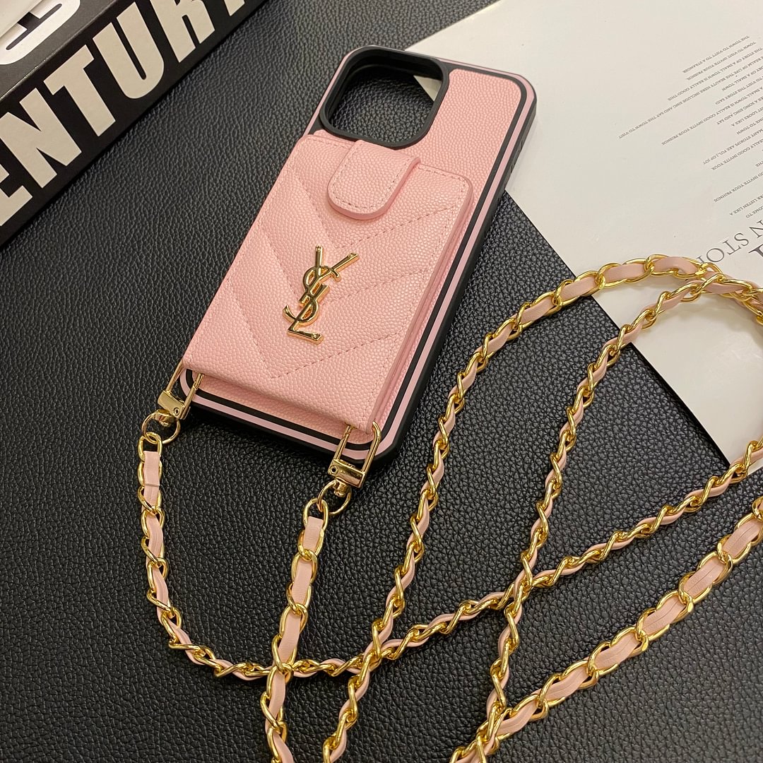 YSL Crossbody Long Rope Leather Card Holder Apple iPhone Case