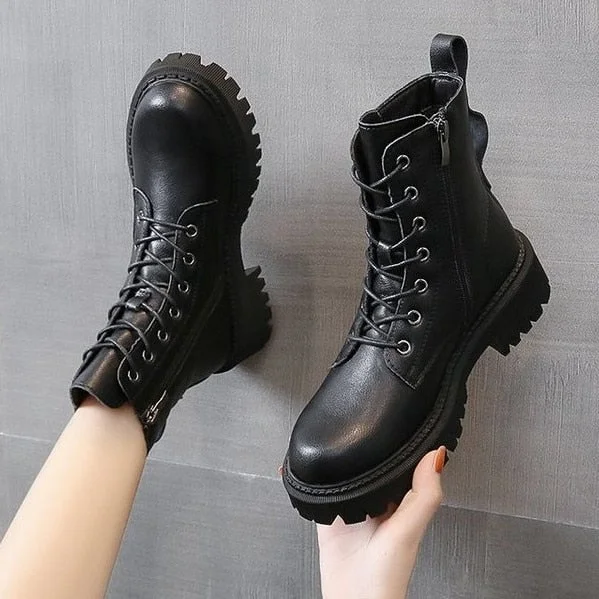 Women's boots autumn winter high Combat boots women Platform women Lace Up Woman Shoes Winter Biker Ankle Women's military Boots