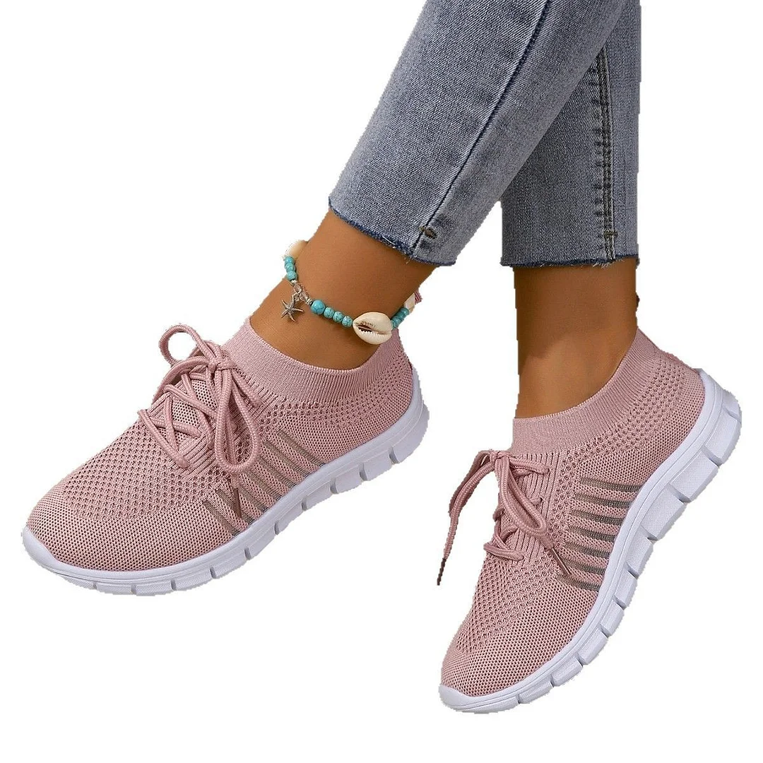 Yyvonne Casual Sports Single Shoe Lace Mesh Breathable Sports Single Shoes Women's Shoes Light Flat Bottom Large