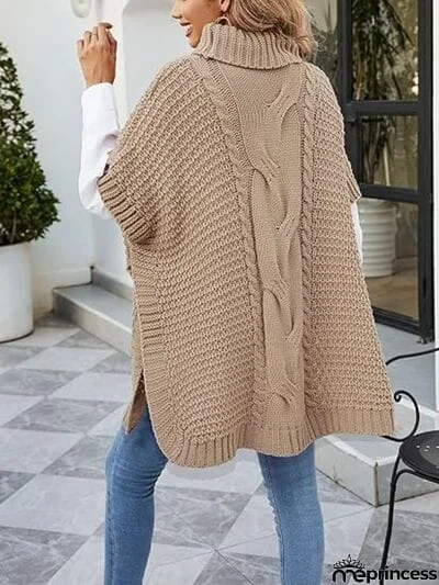 Cable-Knit Half Sleeve Turtleneck Sweater