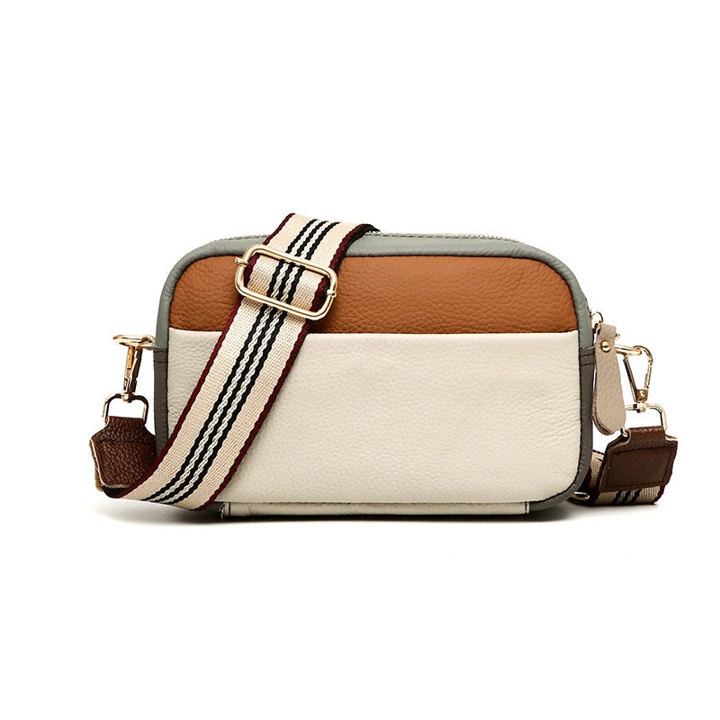 Genuine Leather Women’s Color Matching Bag New Fashion Shoulder Messenger Bag First Layer Cowhide Small Square Bag