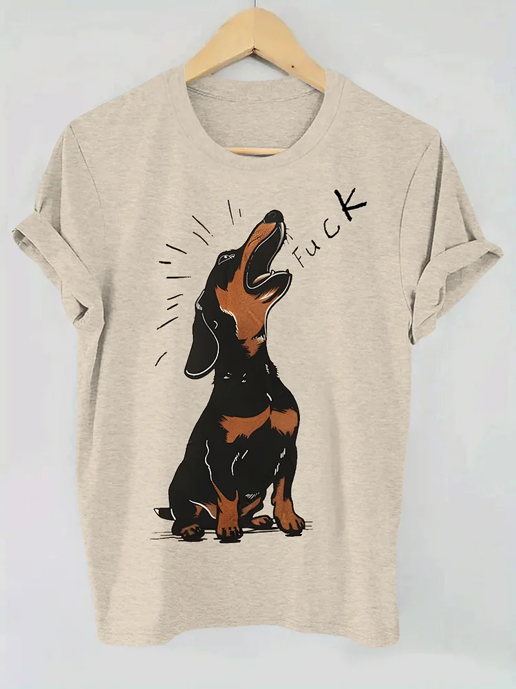 Women's Dachshund Barking Art Print Cotton Casual T-Shirt