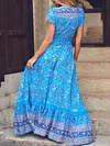 Split-Side Floral Printed Short Sleeves Maxi Dress