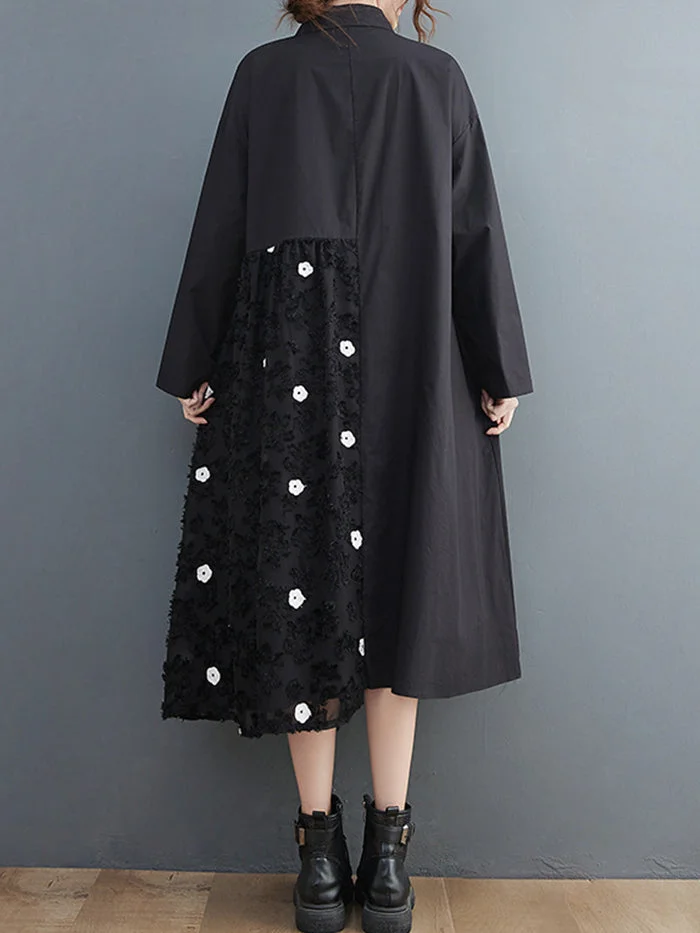 Fashion Embroidered Mesh Panel Dress