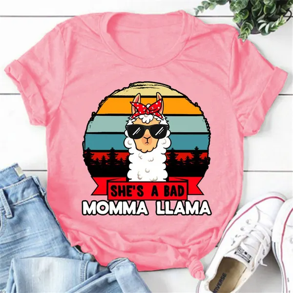 Cute Shes Bad Momma llama t-shirts for women summer tee shirt femme casual short sleeve