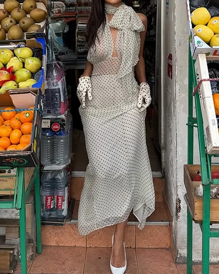 Sleeveless Elegant Polka Dot Print Dress