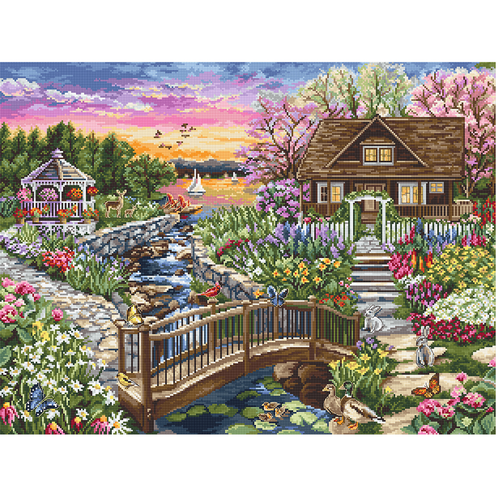 

Lakeside Yard - 11CT Stamped Cross Stitch - 40*50CM, 501 Original