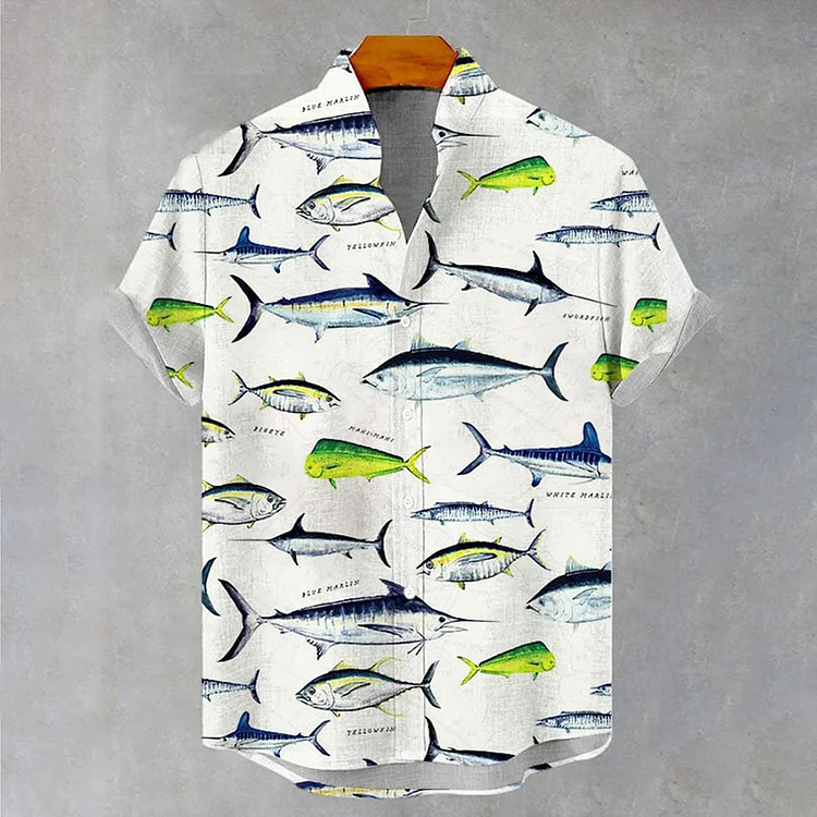 Men's Art Fish Printed Casual Short Sleeve Shirt