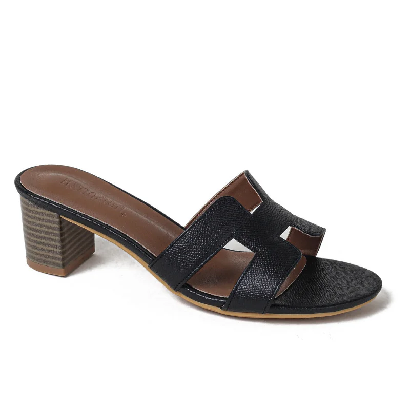 5cm Womens H Shaped Square Open Toe Summer Texture Sandals Flats-MERUMOTE