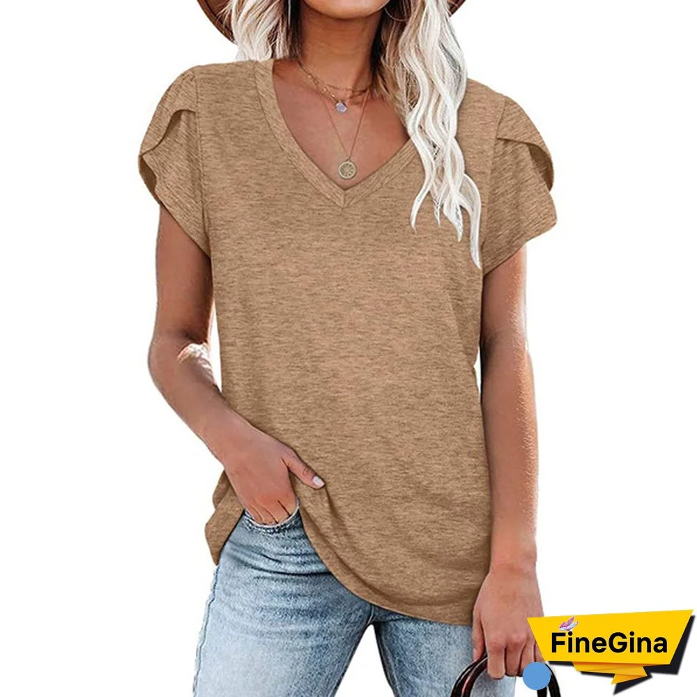 XS-8XLPlus Size Fashion Clothes Women's Casual Summer Tops Short Sleeve Tee Shirts Cotton Pullovers Ladies Blouses V-neck Solid Color Loose T-shirts