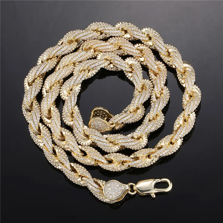 8MM Hip Hop Zircon Iced Out Rope Chain Men Necklace Jewelry-VESSFUL