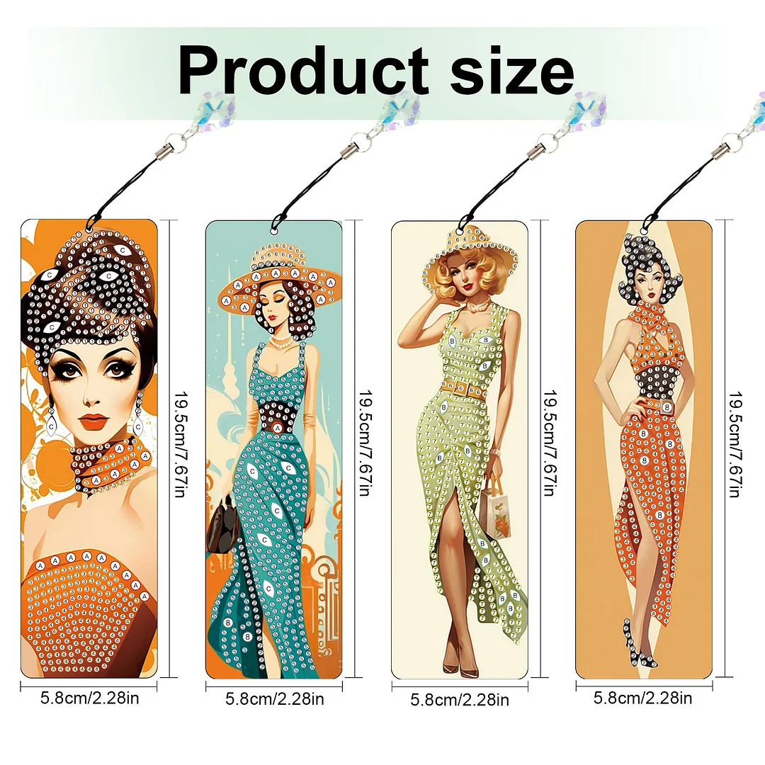 4Pcs Retro Urban Beauty DIY Diamond Bookmark Art Projects Irregular Shaped Diamonds Diamond Painting Art Bookmarks with Crystal Pendants for DIY Making Beginners Adult Art Craft Supplies