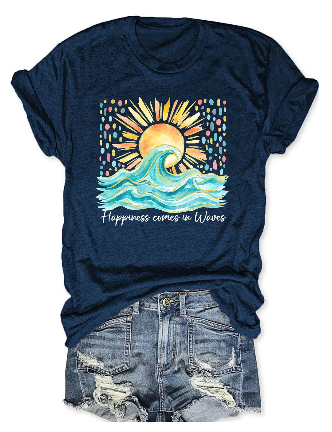 Happiness Comes In Waves Summer Beach T-shirt