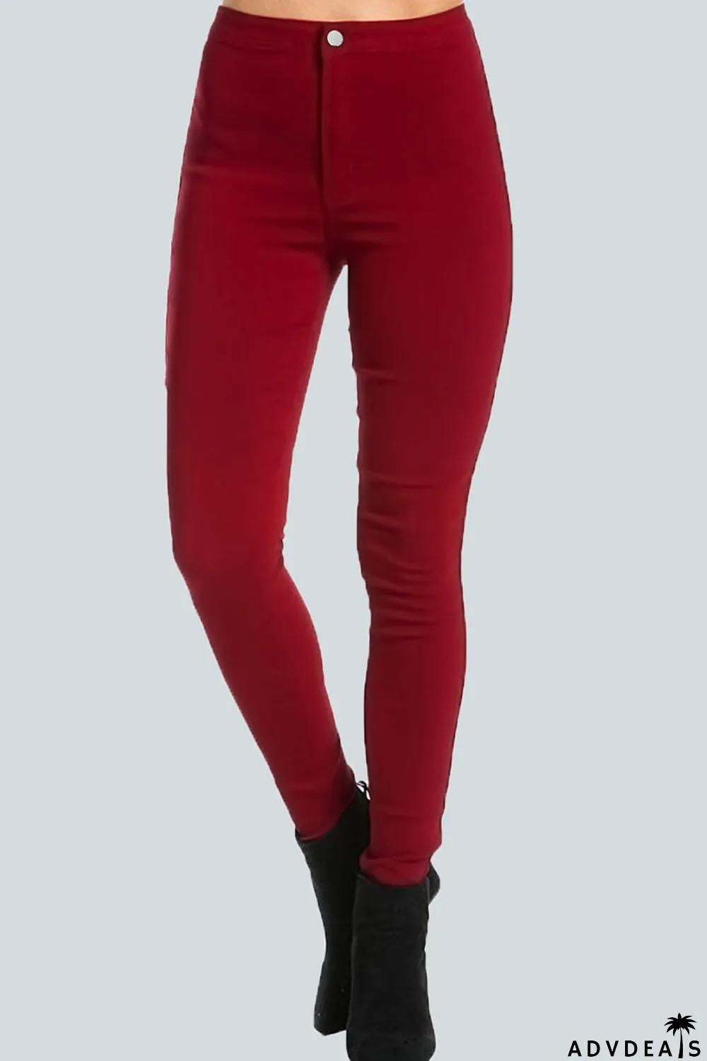 Light Blue Street Solid Buttons High Waist Regular Denim