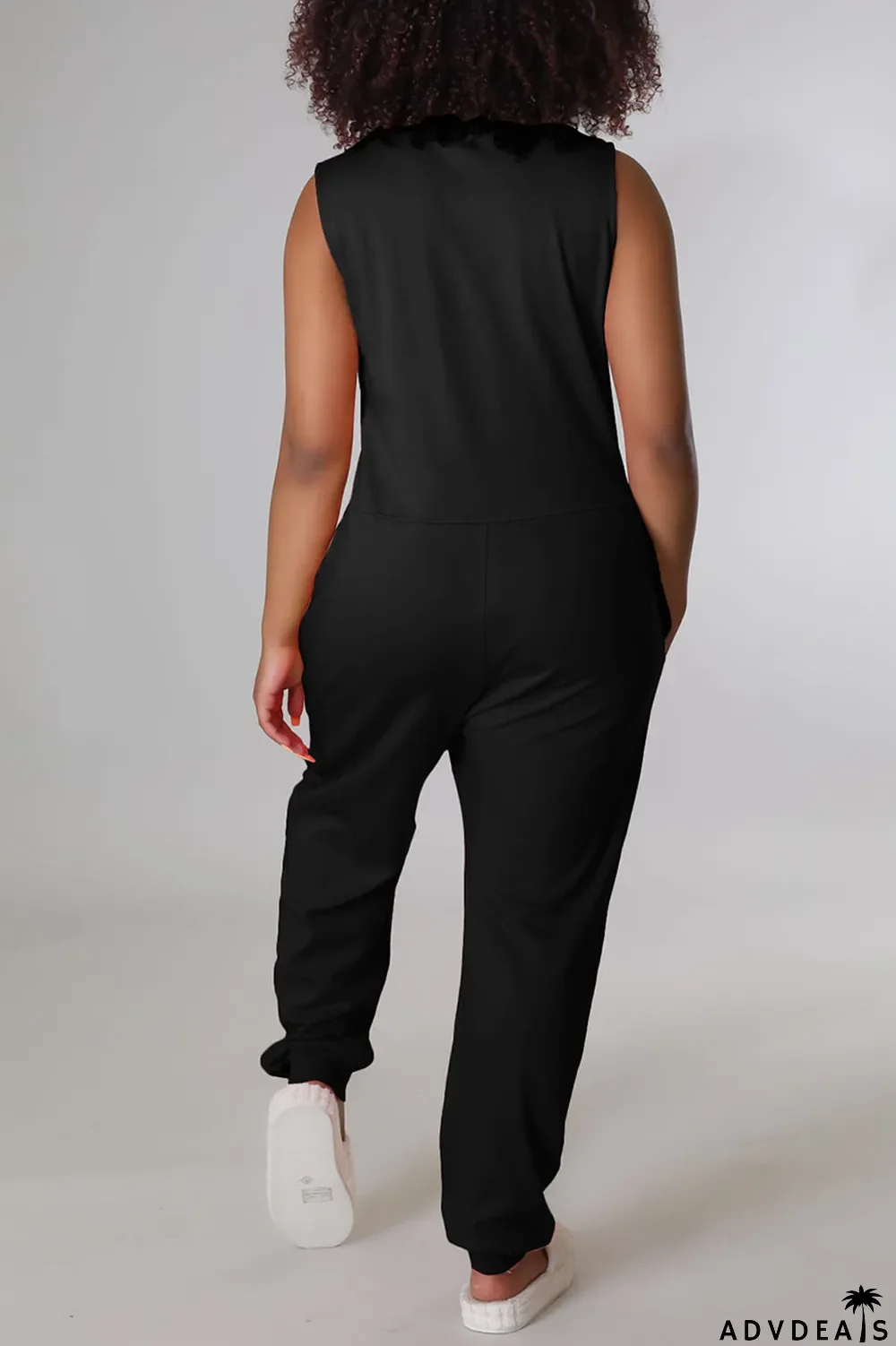 Rose Red Casual Solid Split Joint V Neck Straight Jumpsuits