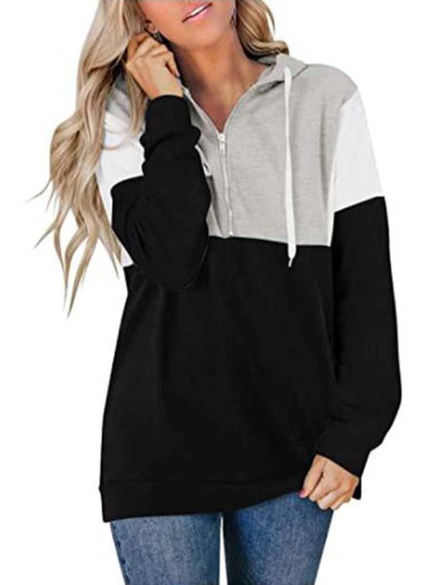 Hoodies for Women Long Sleeve Color Block Zipper Loose Casual Sweatshirts
