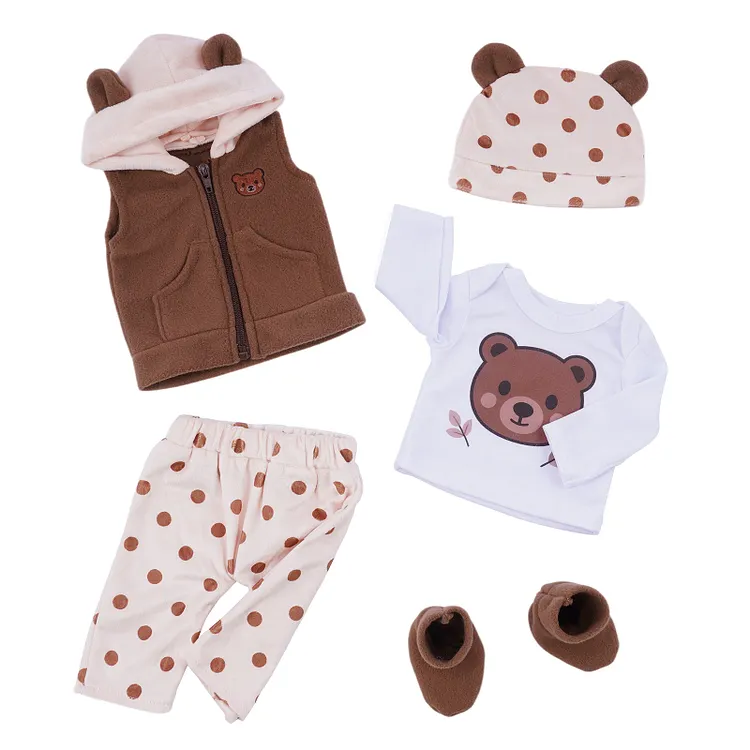 12"/16"/20" Cute Bear Polka Dot Outfit 6 Pcs for Reborn Baby Dolls