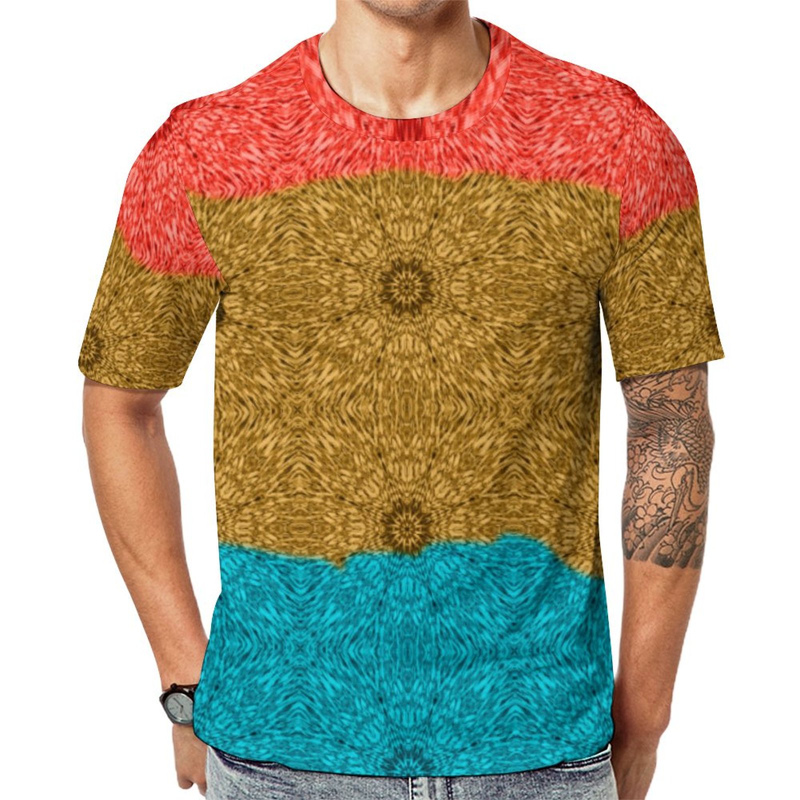 Mandala Coral Amber Turquoise Short Sleeve Print Unisex Tshirt Summer Casual Tees for Men and Women Coolcoshirts