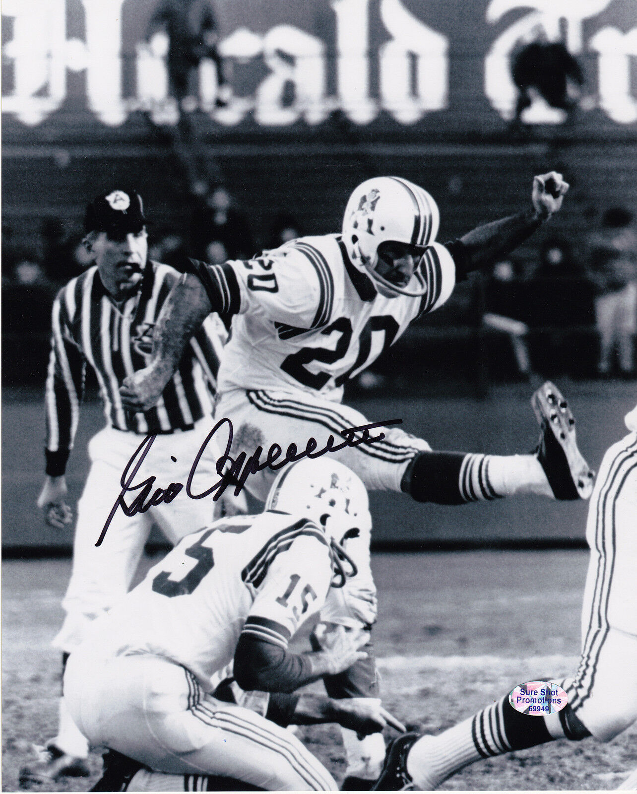 GINO CAPPELLETTI NEW ENGLAND PATRIOTS ACTION SIGNED 8x10