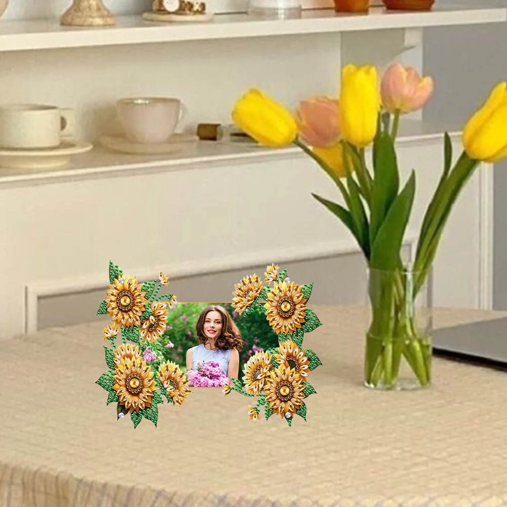 5D DIY Sunflower Acrylic Special Shape Rhinestone Tabletop Photo Frame Kit